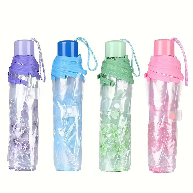 Sakura - Parapluie transparent, pliant et compact, motif fleur.