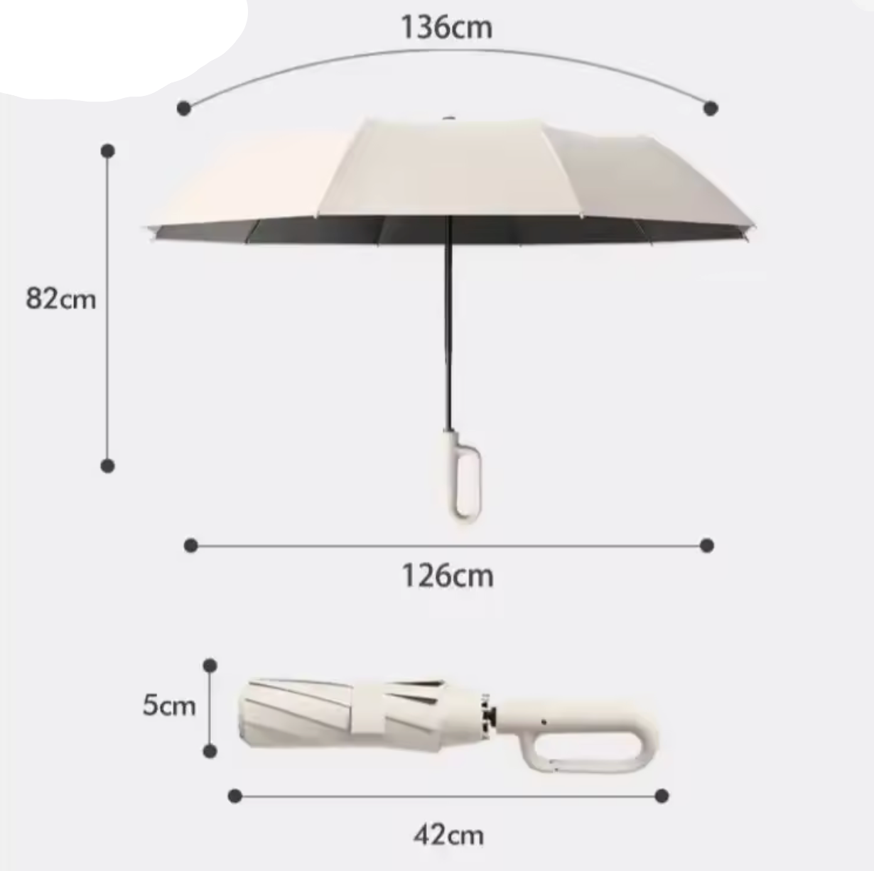 StormGuard 125 - Parapluie pliant, large couverture, automatique.