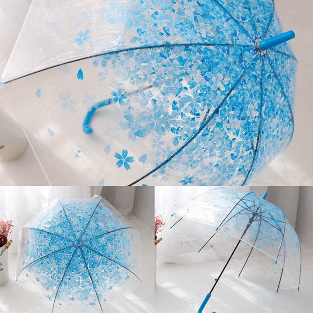 Cloche Florale - Parapluie transparent, dôme, motif fleur, semi automatique.