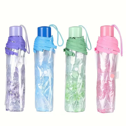 Sakura - Parapluie transparent, pliant et compact, motif fleur.