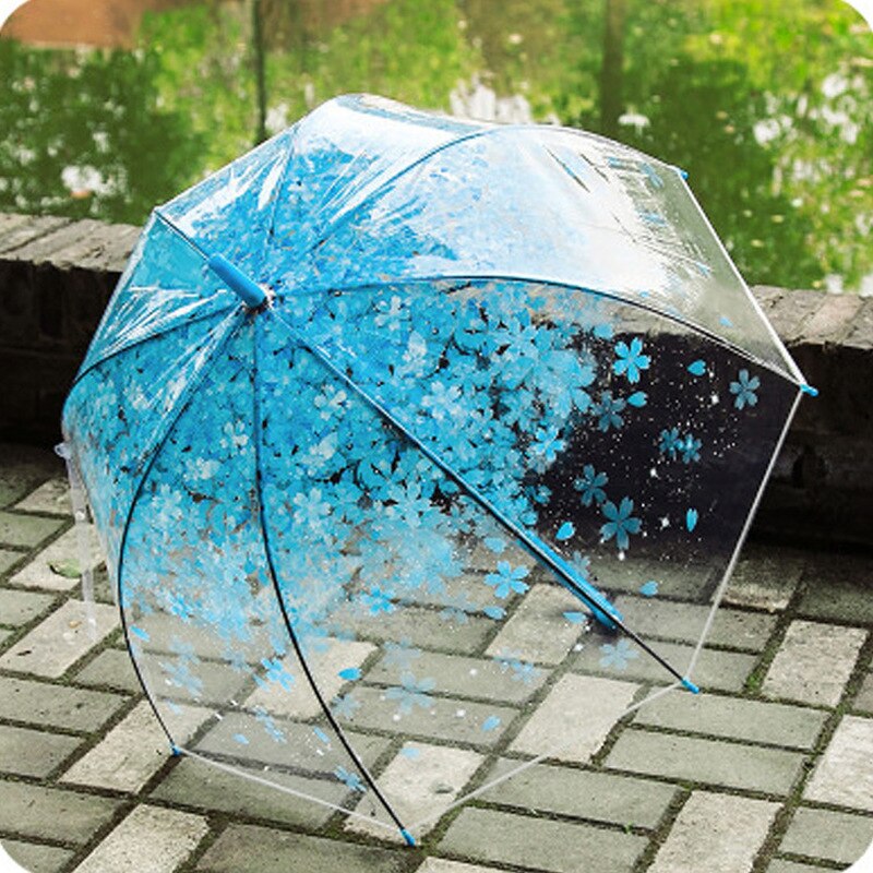 Cloche Florale - Parapluie transparent, dôme, motif fleur, semi automatique.