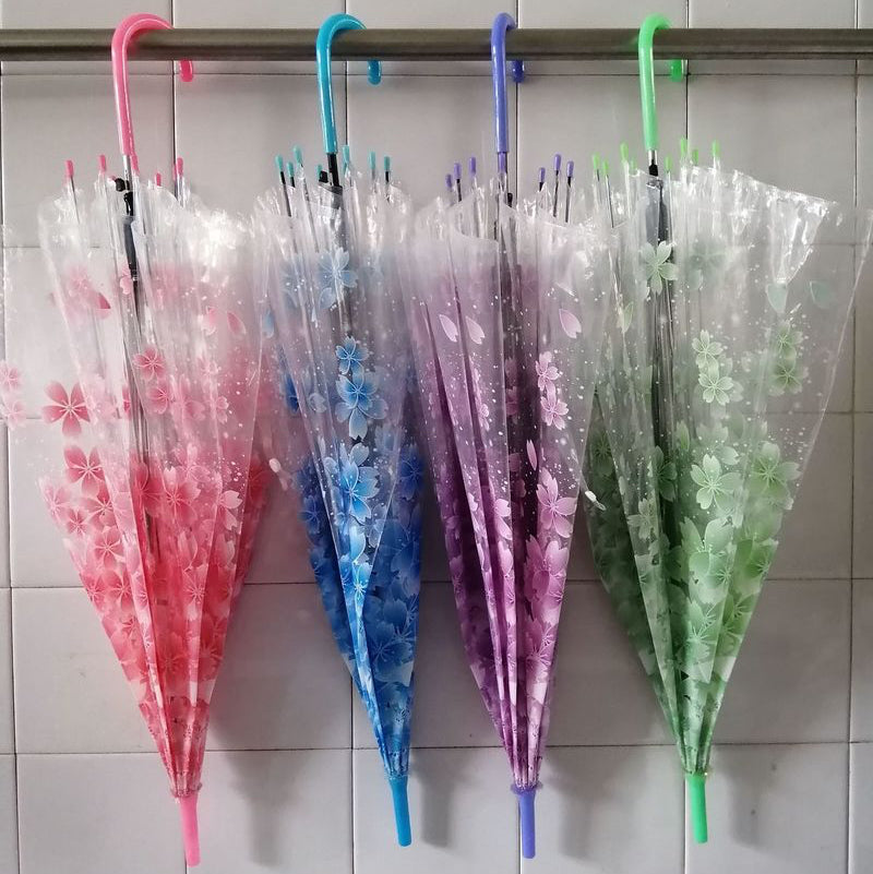 Cloche Florale - Parapluie transparent, dôme, motif fleur, semi automatique.
