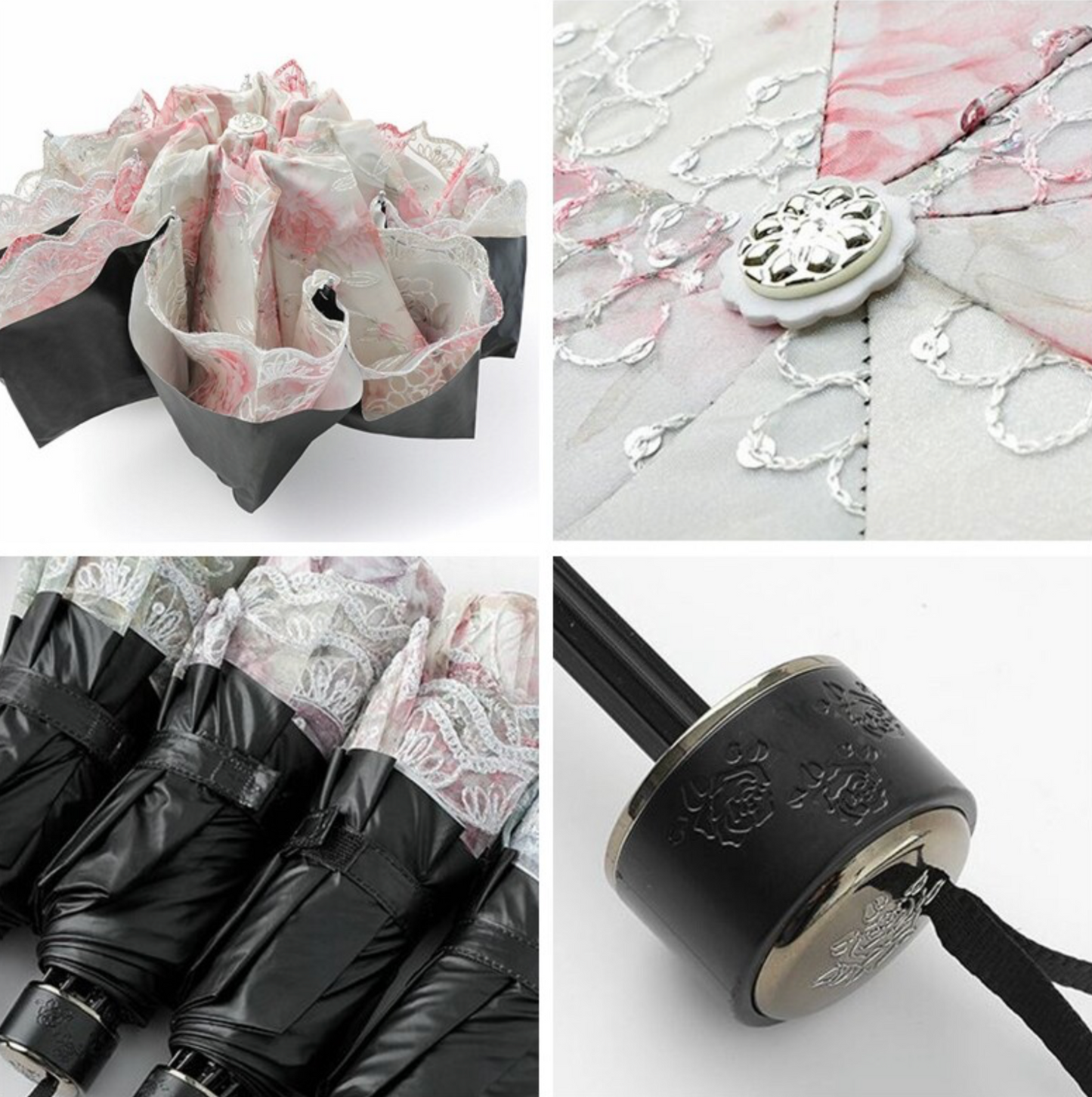 LaceElegance - Parapluie femme, pliant, dentelle, protection UV.