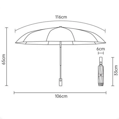 HydroTech 280T - Parapluie a plis, automatique, structure renforcé.
