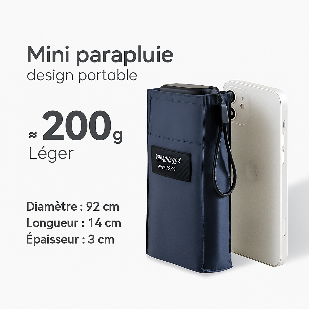 PARACHASE6001 - Parapluie pliant compact, plat, léger