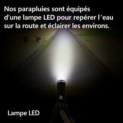 LumenShield - Parapluie pliant, sécurisé, lampe led et bande réfléchissante.