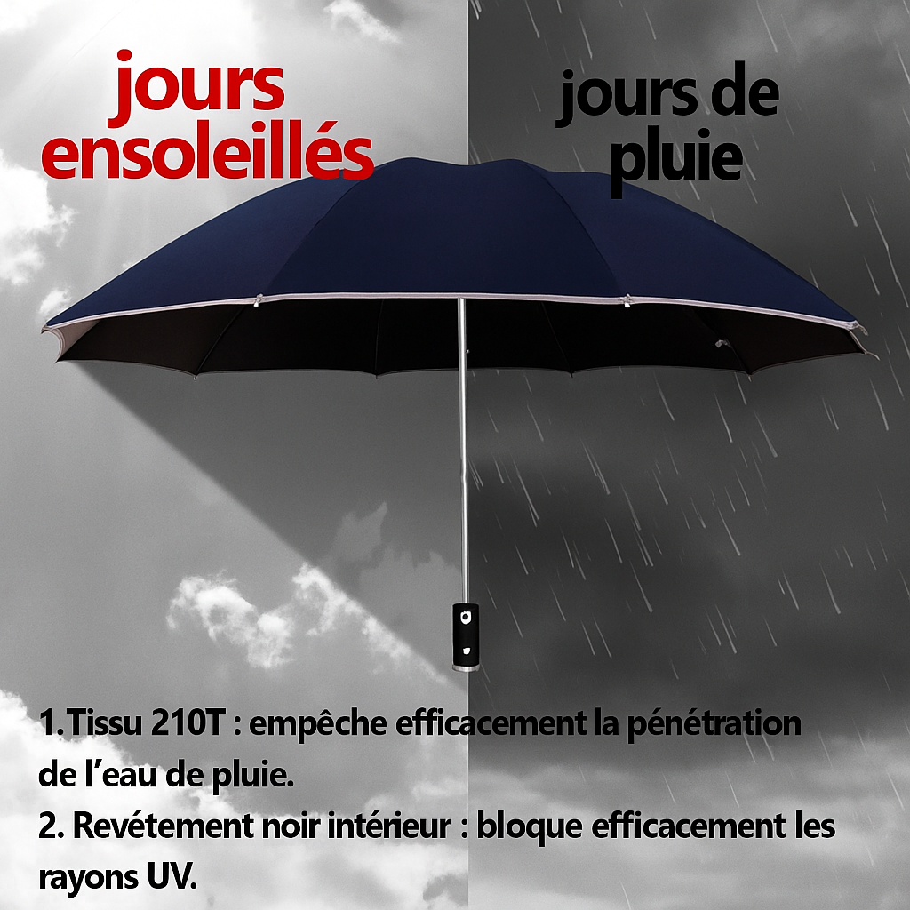 LumenShield - Parapluie pliant, sécurisé, lampe led et bande réfléchissante.