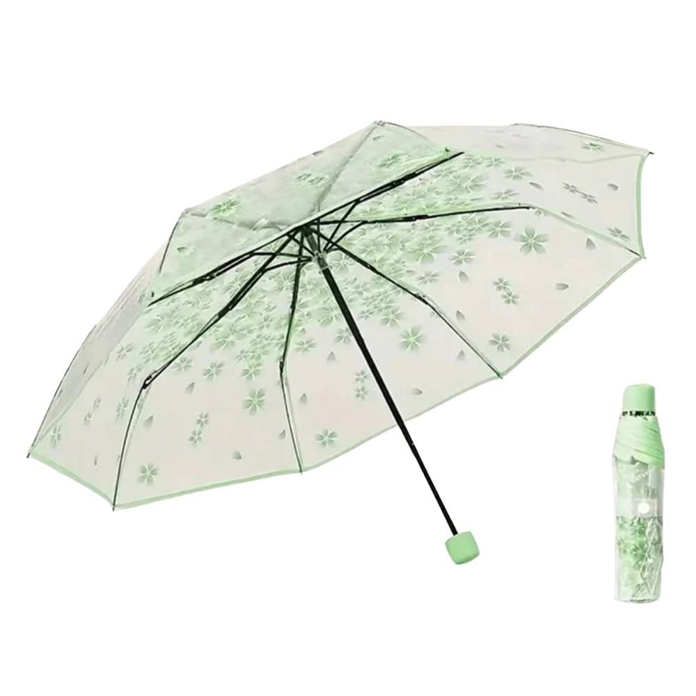 Sakura - Parapluie transparent, pliant et compact, motif fleur.