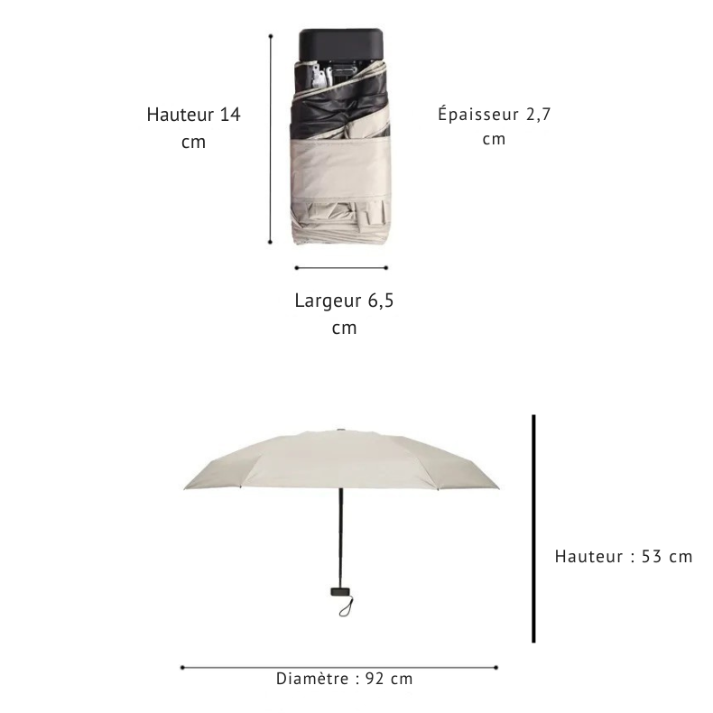 PARACHASE6001 - Parapluie pliant compact, plat, léger