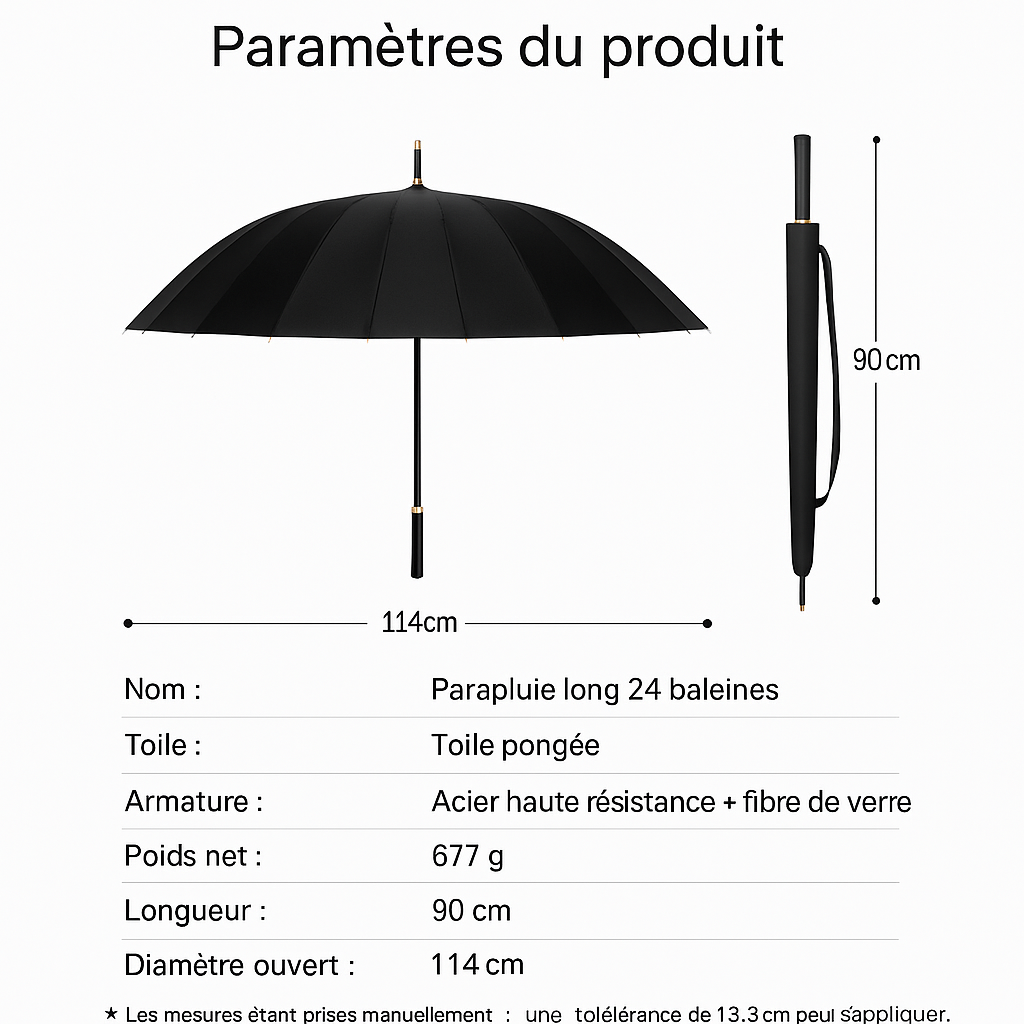 Maestral 24 - Parapluie long manche, large couverture, automatique.