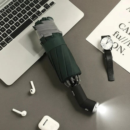 LumenShield - Parapluie pliant, sécurisé, lampe led et bande réfléchissante.