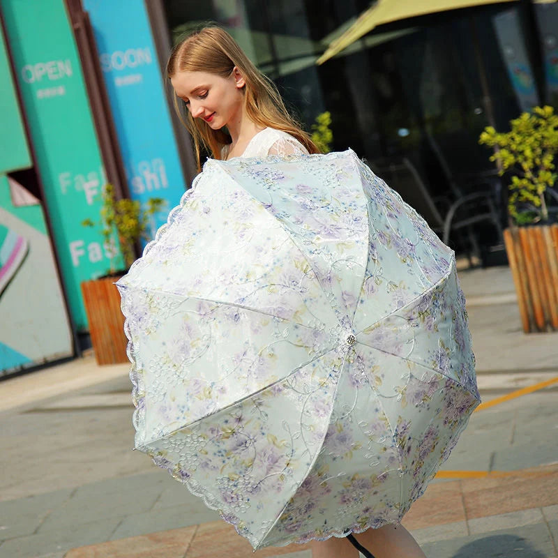 LaceElegance - Parapluie femme, pliant, dentelle, protection UV.