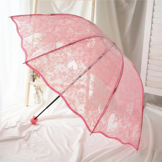 Bella Ombrella - Parapluie transparent, pliant et compact, motif brodée.