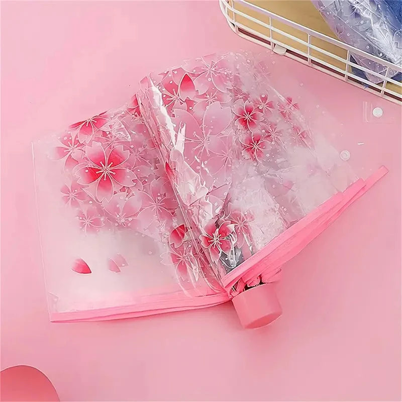 Sakura - Parapluie transparent, pliant et compact, motif fleur.