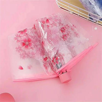 Sakura - Parapluie transparent, pliant et compact, motif fleur.
