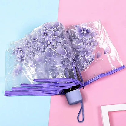Sakura - Parapluie transparent, pliant et compact, motif fleur.