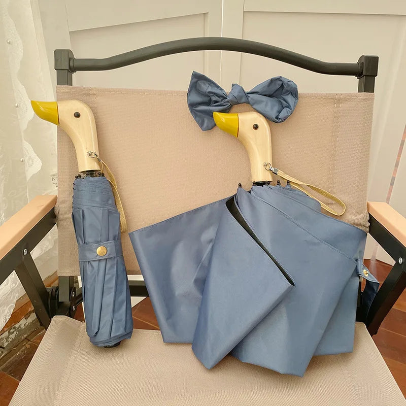 Duckina - Parapluie femme, pliant, poignée canard original.