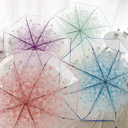 Sakura - Parapluie transparent, pliant et compact, motif fleur.