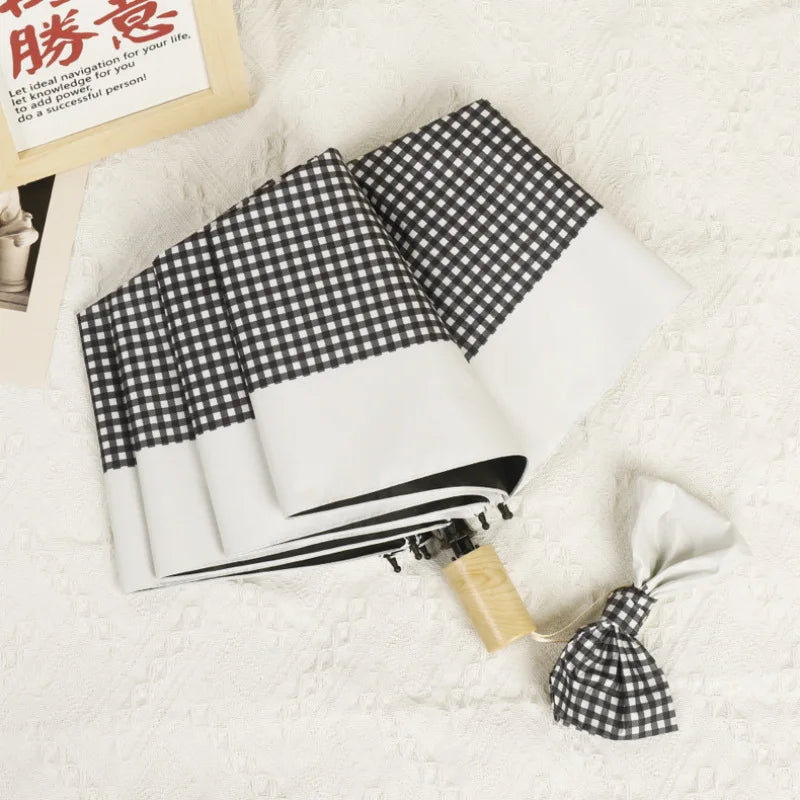 Check&Go - Parapluie femme, pliant, compact, style à carreaux.