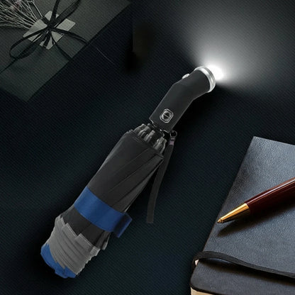 LumenShield - Parapluie pliant, sécurisé, lampe led et bande réfléchissante.