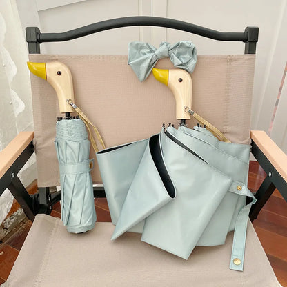 Duckina - Parapluie femme, pliant, poignée canard original.