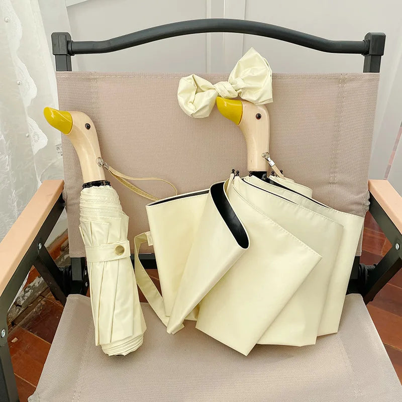 Duckina - Parapluie femme, pliant, poignée canard original.