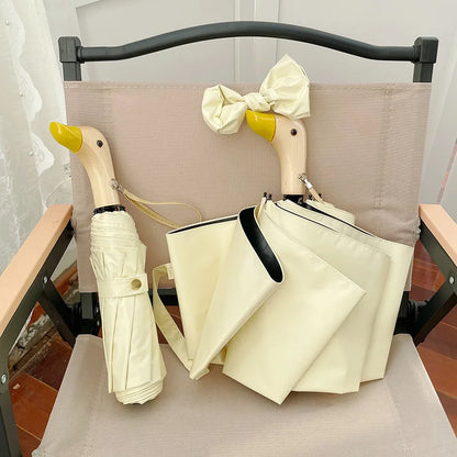 Duckina - Parapluie femme, pliant, poignée canard original.
