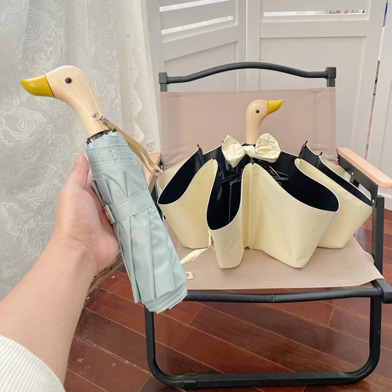 Duckina - Parapluie femme, pliant, poignée canard original.