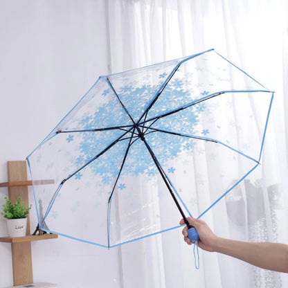 Sakura - Parapluie transparent, pliant et compact, motif fleur.