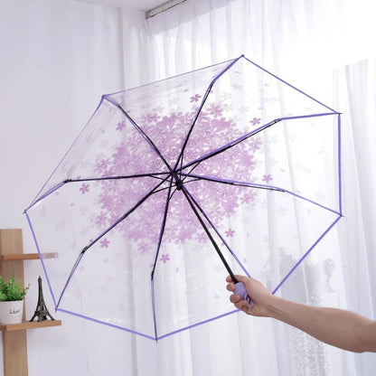 Sakura - Parapluie transparent, pliant et compact, motif fleur.