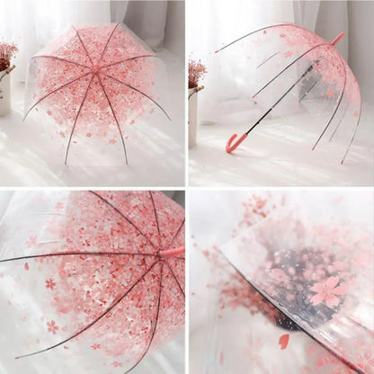 Cloche Florale - Parapluie transparent, dôme, motif fleur, semi automatique.