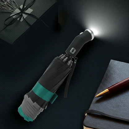 LumenShield - Parapluie pliant, sécurisé, lampe led et bande réfléchissante.