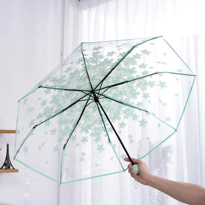 Sakura - Parapluie transparent, pliant et compact, motif fleur.