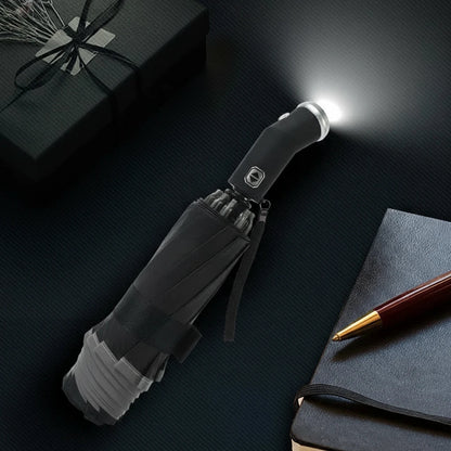 LumenShield - Parapluie pliant, sécurisé, lampe led et bande réfléchissante.