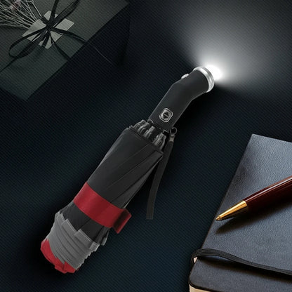 LumenShield - Parapluie pliant, sécurisé, lampe led et bande réfléchissante.