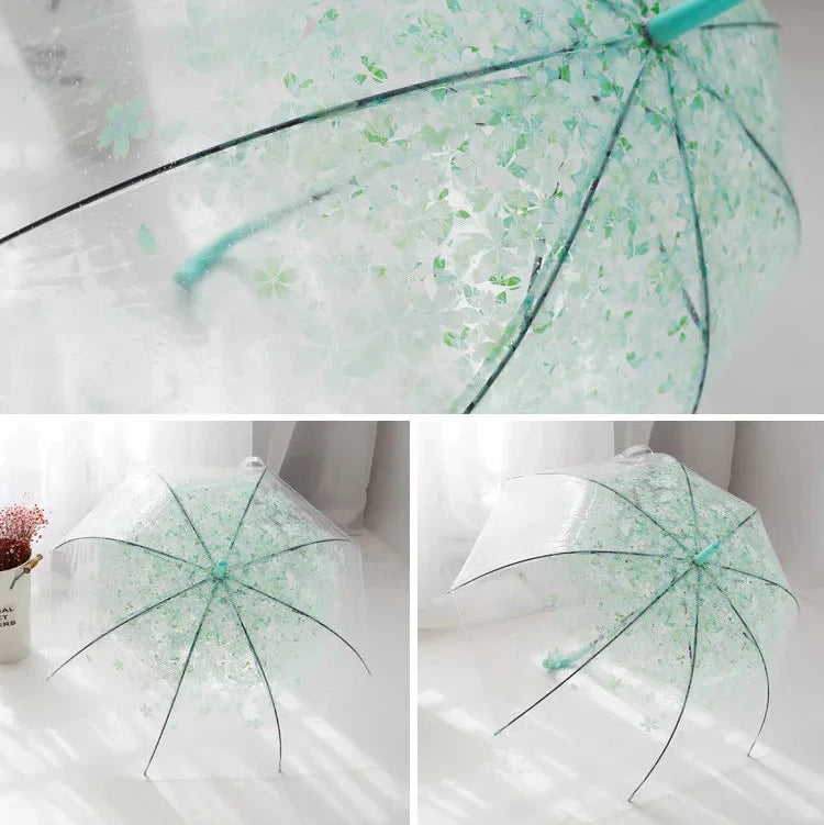 Cloche Florale - Parapluie transparent, dôme, motif fleur, semi automatique.