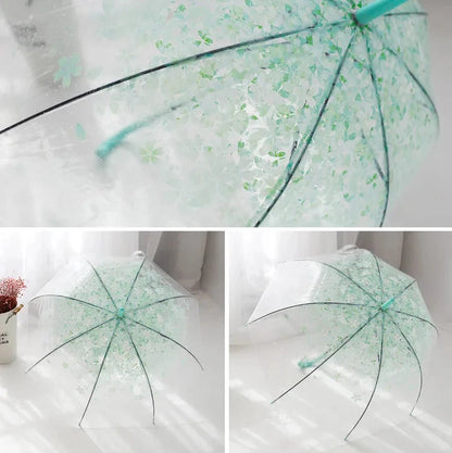 Cloche Florale - Parapluie transparent, dôme, motif fleur, semi automatique.