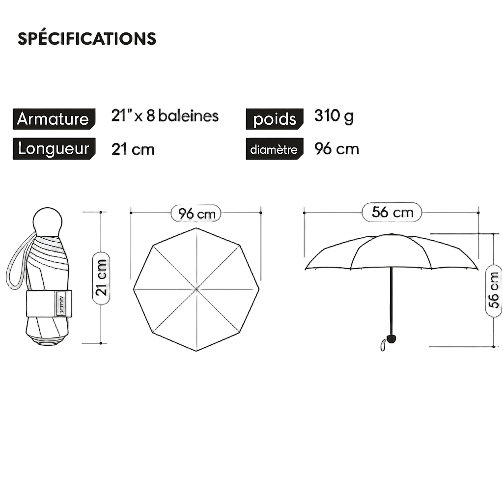 PocketShield - Parapluie anglais, pliant et ultra compact, large protection.