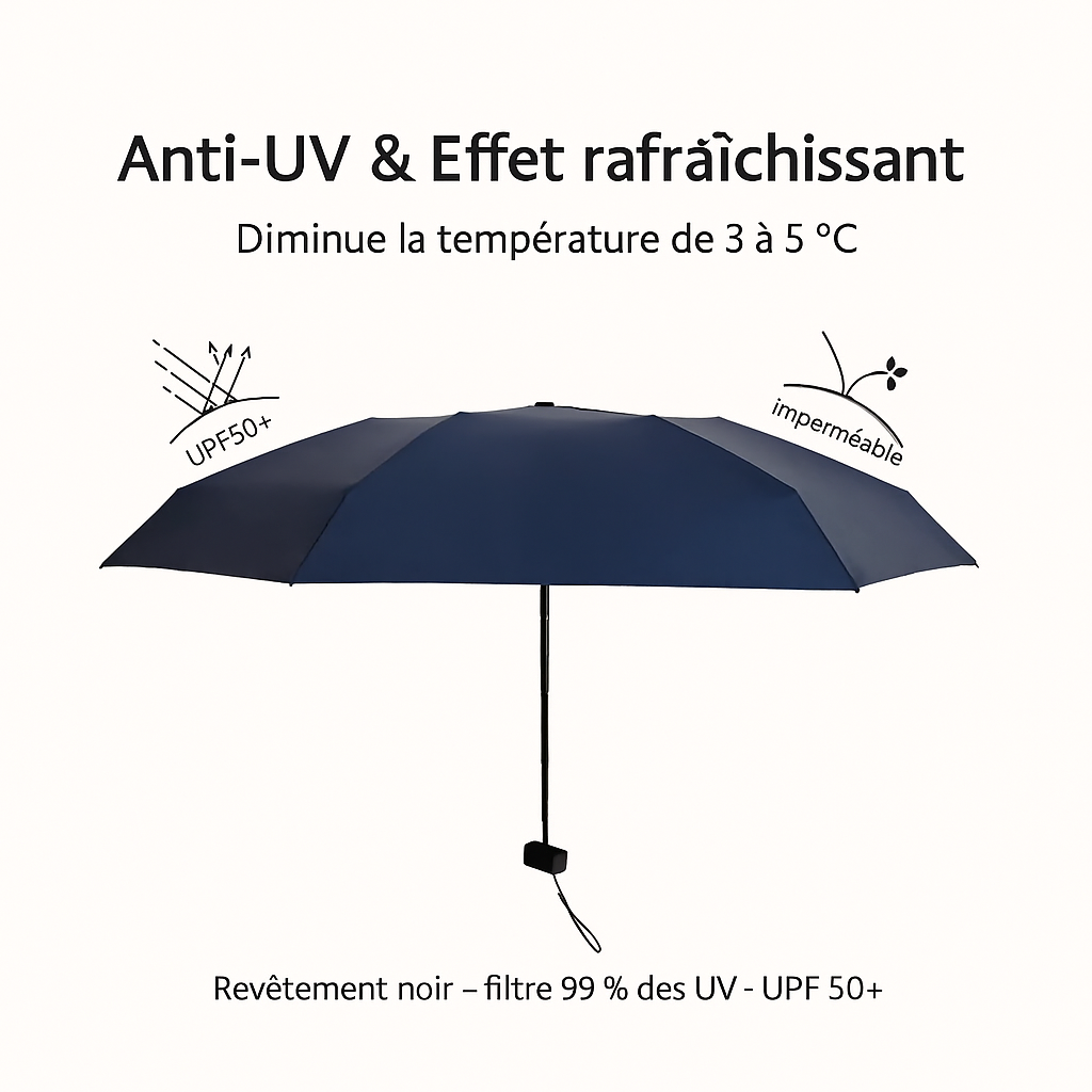 PARACHASE6001 - Parapluie pliant compact, plat, léger.