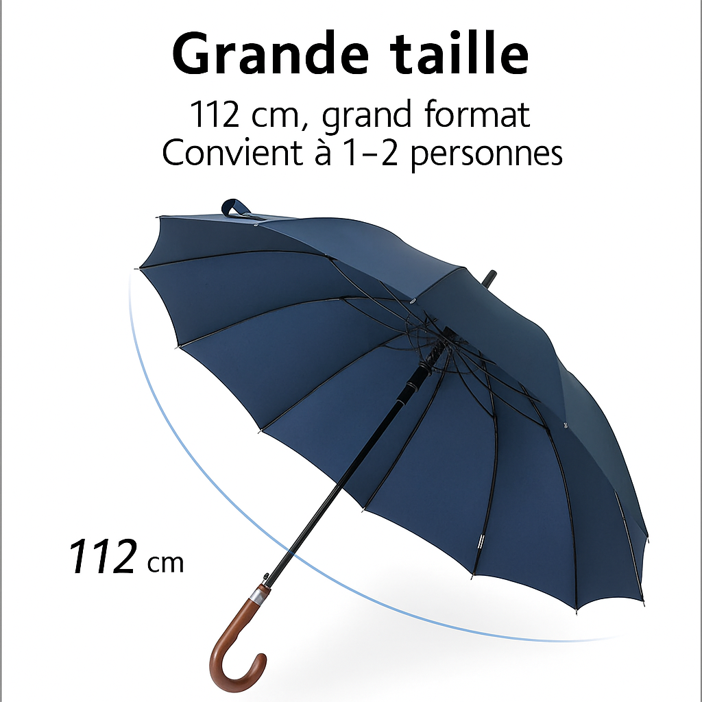 Parachase1123 - Parapluie anglais, long manche, robuste, semi-automatique.