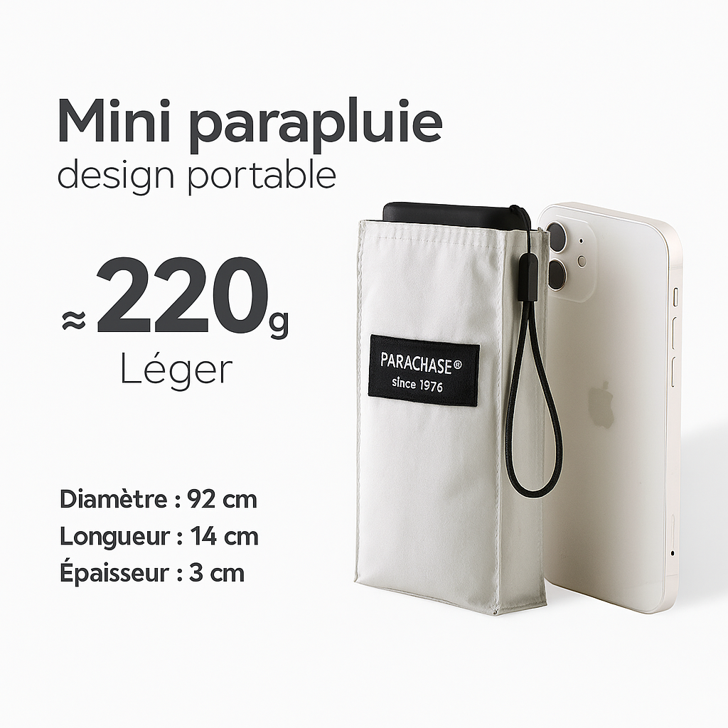 PARACHASE6001 - Parapluie pliant compact, plat, léger.