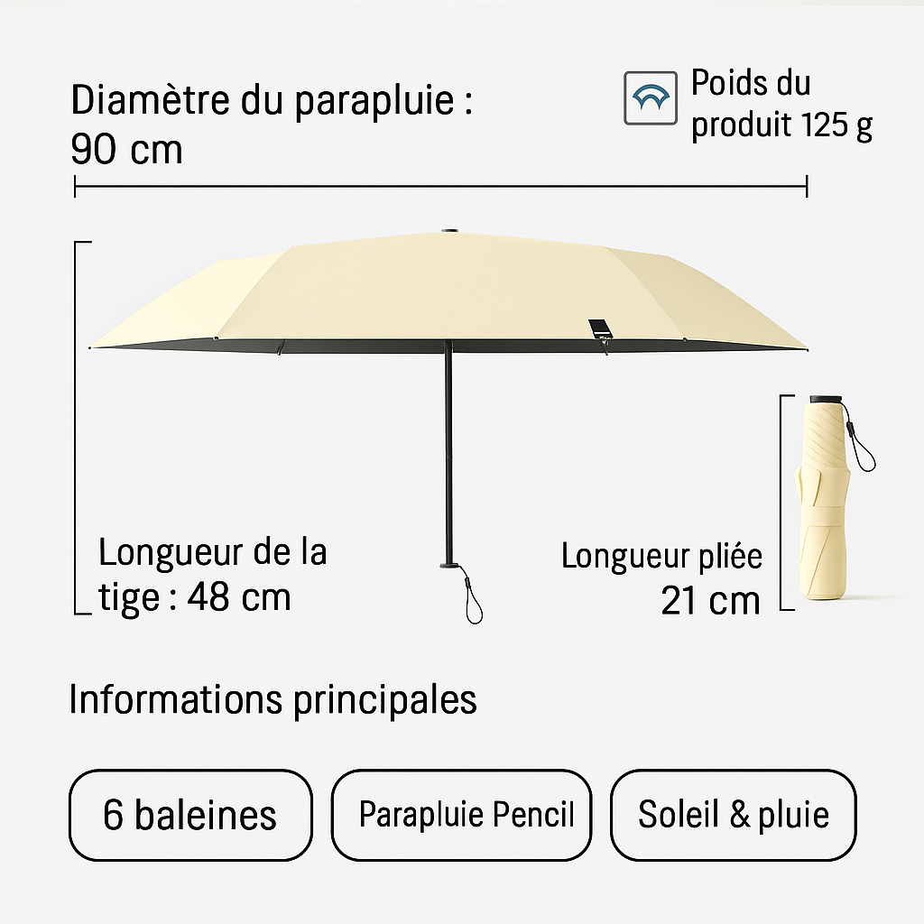Kumo120 - Parapluie pliant, ultra compact et léger, 120 g.